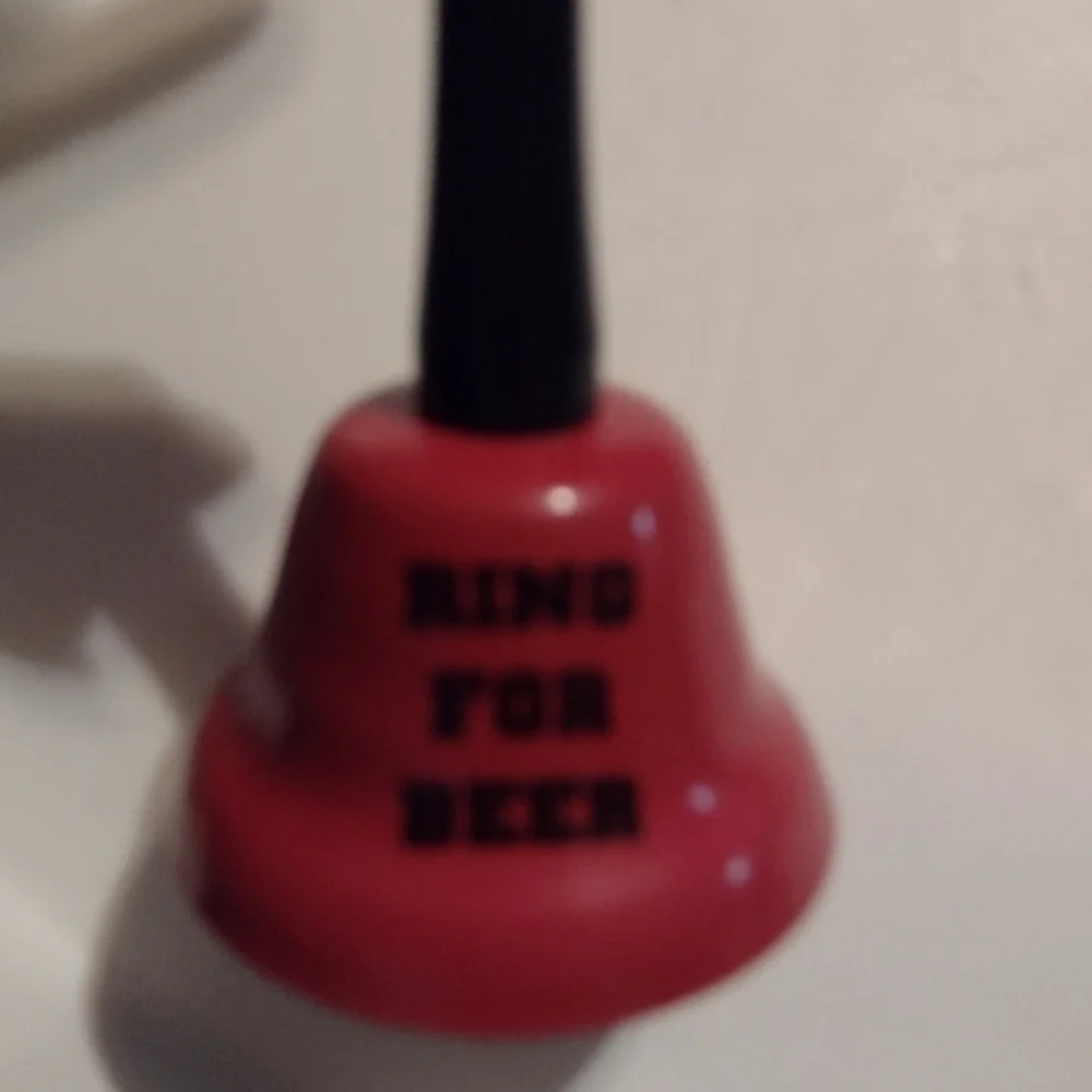X1) Red “Ring for Beer” Party Bell | Black Handle | Bar & Party Decor